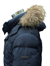 Hackett Down Parka S/M Navy Fur Trimmed Nylon