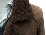 Vintage British Leather Lambsuede Shearling DB Coat S/M 38 Brown