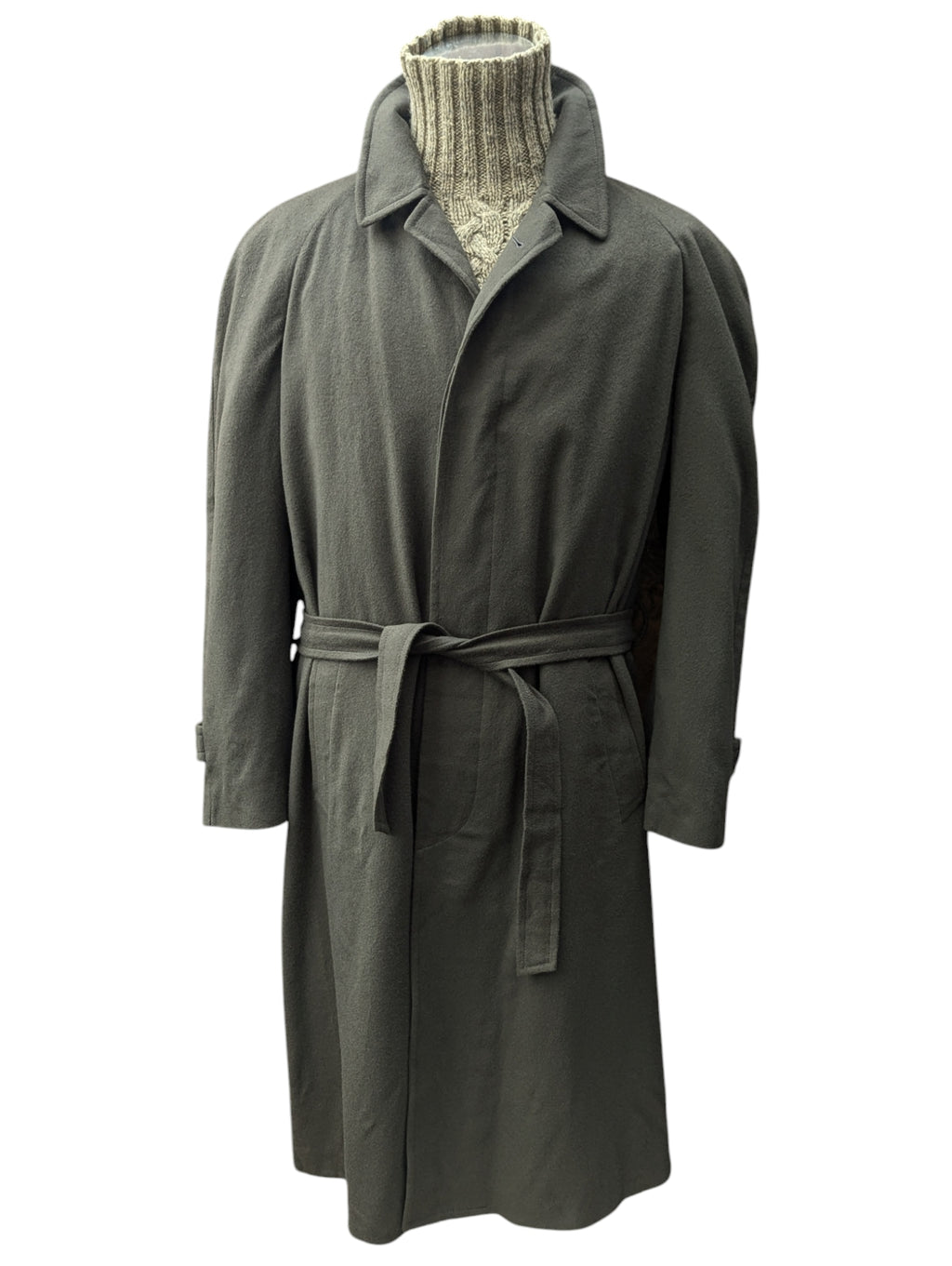 Corneliani Belted Raglan Balmacaan Coat XXL 46/48 Sage Green Wool