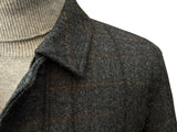 Abraham Moon Car Coat 40/M Charcoal Grey Plaid Shetland Wool
