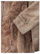 Vintage British Leather Lambsuede Shearling DB Coat S/38 Tan Brown