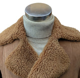 Vintage British Leather Lambsuede Shearling DB Coat S/38 Tan Brown