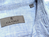 Canali Sport Shirt XXL Blue Plaid Linen