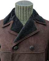 Vintage British Leather Lambsuede Shearling DB Coat L/42 Dark Brown