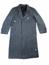 Vintage St. Michael British Raglan Balmacaan Coat L/42R Grey Herringbone Tweed