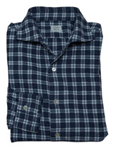 Mazzarelli Shirt M Blue/White Plaid Brushed Cotton