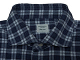 Mazzarelli Shirt M Blue/White Plaid Brushed Cotton