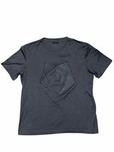Zegna Tee Shirt L Gunmetal Grey Textured Logo Cotton