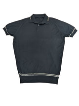 John Smedley Polo SS Knit S Black White Trim Wool