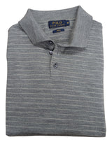 Ralph Lauren LS Polo Sweater M Light Grey Striped Italian Superfine Wool