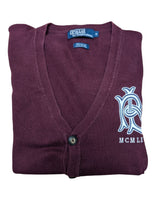 Ralph Lauren Cardigan M Burgundy Varsity Letterman Cotton Blend