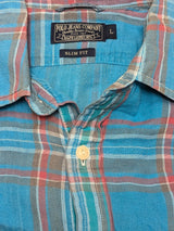Ralph Lauren Shirt M/L Soft Turquoise Plaid Cotton