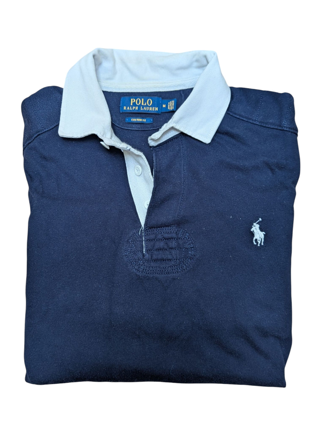 Polo Ralph Lauren Rugby Shirt M Navy Blue Slim Custom Fit
