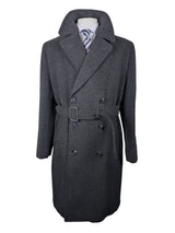 Vintage Burton Crombie Belted DB Great Coat XL 43/44R Charcoal Heavy Wool