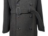Vintage Burton Crombie Belted DB Great Coat XL 43/44R Charcoal Heavy Wool