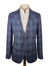 Benjamin Zegna Sport Coat Blue Plaid Soft Shoulder Wool/Silk/Linen