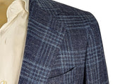 Benjamin Zegna Sport Coat Blue Plaid Soft Shoulder Wool/Silk/Linen
