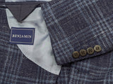 Benjamin Zegna Sport Coat Blue Plaid Soft Shoulder Wool/Silk/Linen
