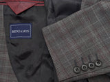 Benjamin Cerruti Suit Grey w/Burgundy Plaid Wool