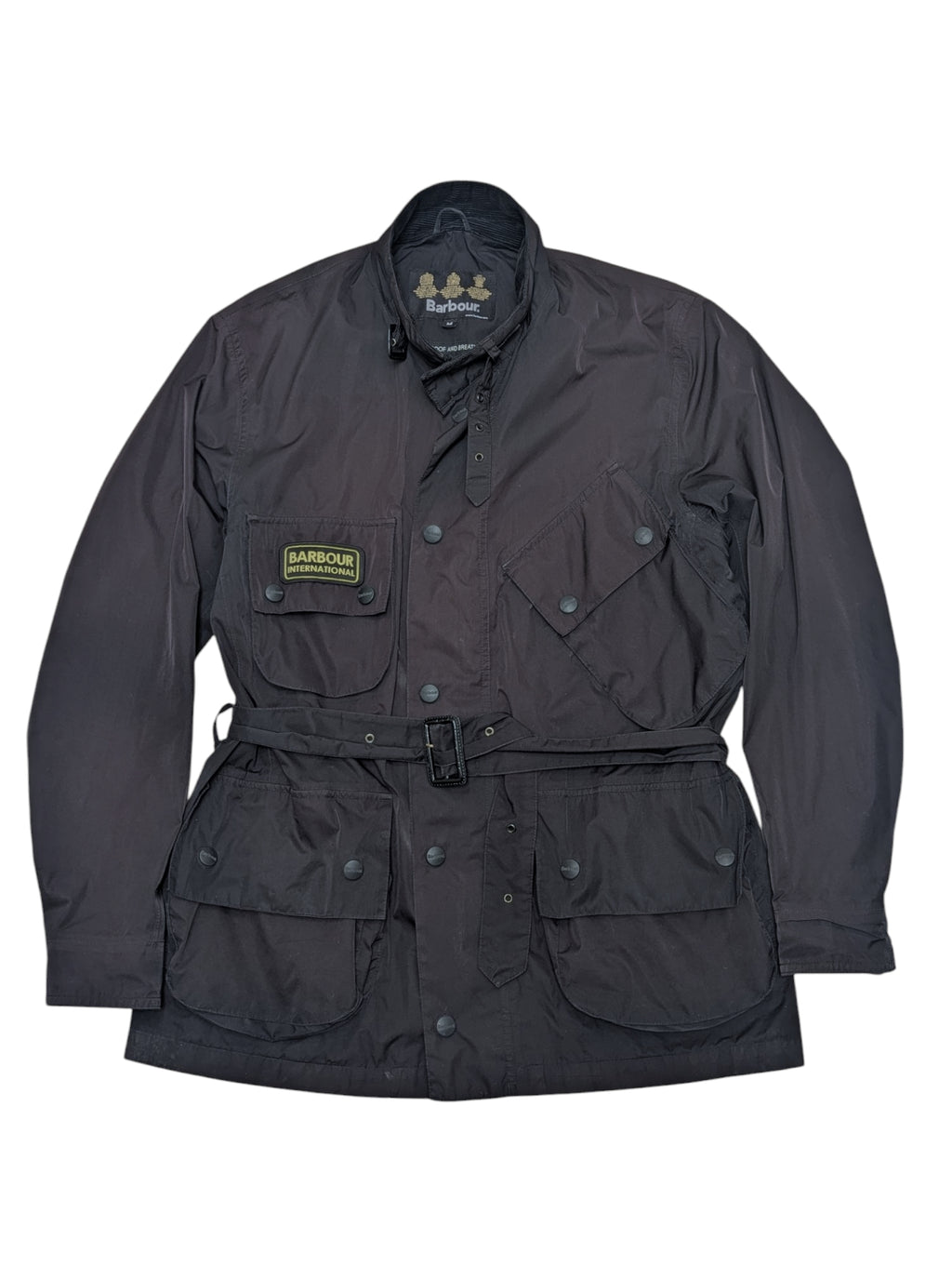 Barbour Belted Jacket M Black Featherweight Waterproof Polyester