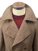Vintage DB Raglan Balmacaan Coat S 36/38R Light Brown Herringbone Tweed Wool