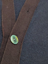 Paul Smith Cardigan Sweater L Navy Brown Trimmed Cotton/Wool