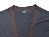 Paul Smith Cardigan Sweater L Navy Brown Trimmed Cotton/Wool
