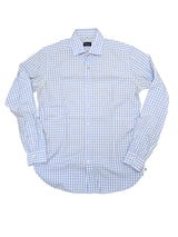 Drumohr Shirt M 15.75 White/Sky Blue Check Pure Cotton