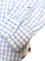 Drumohr Shirt M 15.75 White/Sky Blue Check Pure Cotton