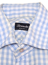 Drumohr Shirt M 15.75 White/Sky Blue Check Pure Cotton