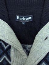 Barbour Cardigan Sweater L Navy/Grey Wool