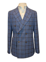 Benjamin Tallia Delfino DB Sport Coat Soft Blue Windowpane Plaid Wool