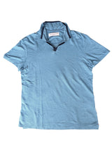 Orlebar Brown Felix Polo Shirt M Blue Trimmed Linen