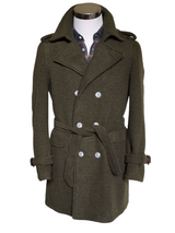 Neill Katter Italy Belted Pea Coat S Olive Green Wool Knit
