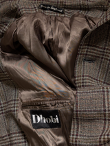 Vintage Dhobi England Coat L/42R Brown Plaid Thornproof Wool