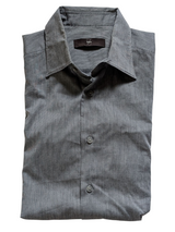 Zegna Shirt M City Grey Striped Cotton/Silk