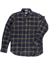 Hartford Shirt M Navy/Brown Cotton Flannel