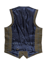 Austin Reed Royal Warrant Vest S/38R Olive with blue windowpane Wool Tweed