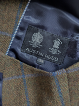 Austin Reed Royal Warrant Vest S/38R Olive with blue windowpane Wool Tweed