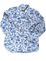 Hartford Shirt L Blue/White Hawaii Surf Print Cotton