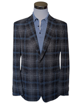 Pal Zileri Sport Coat 43/44R Slim Grey/Blue Plaid 2-Button Wool