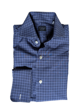 Finamore Napoli Shirt 15.5 Blue Plaid French Cuffs Cotton