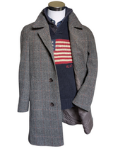 Vintage Carswell England Coat M 38/40R Grey Herringbone Blue/Red Wool Tweed