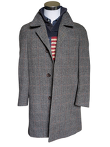 Vintage Carswell England Coat M 38/40R Grey Herringbone Blue/Red Wool Tweed