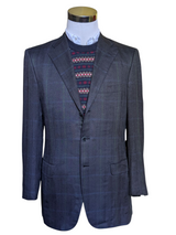 Brioni Sport Coat 40R Blue-Green Windowpane 3-Button Bamboo