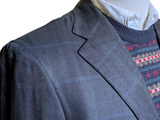 Brioni Sport Coat 40R Blue-Green Windowpane 3-Button Bamboo