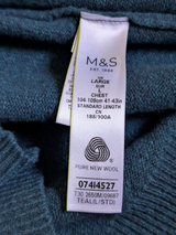 Marks & Spencer Sweater L Dark Teal Blue Lambswool