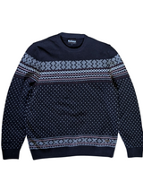 Barbour Sweater L Navy Blue Fair Isle Wool