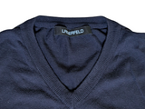 Lagerfeld Sweater L Navy Blue V-Neck Cotton