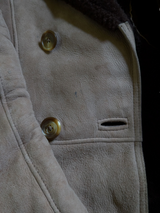 Vintage Morlands Leather Lambsuede Shearling DB Coat S/38 Beige